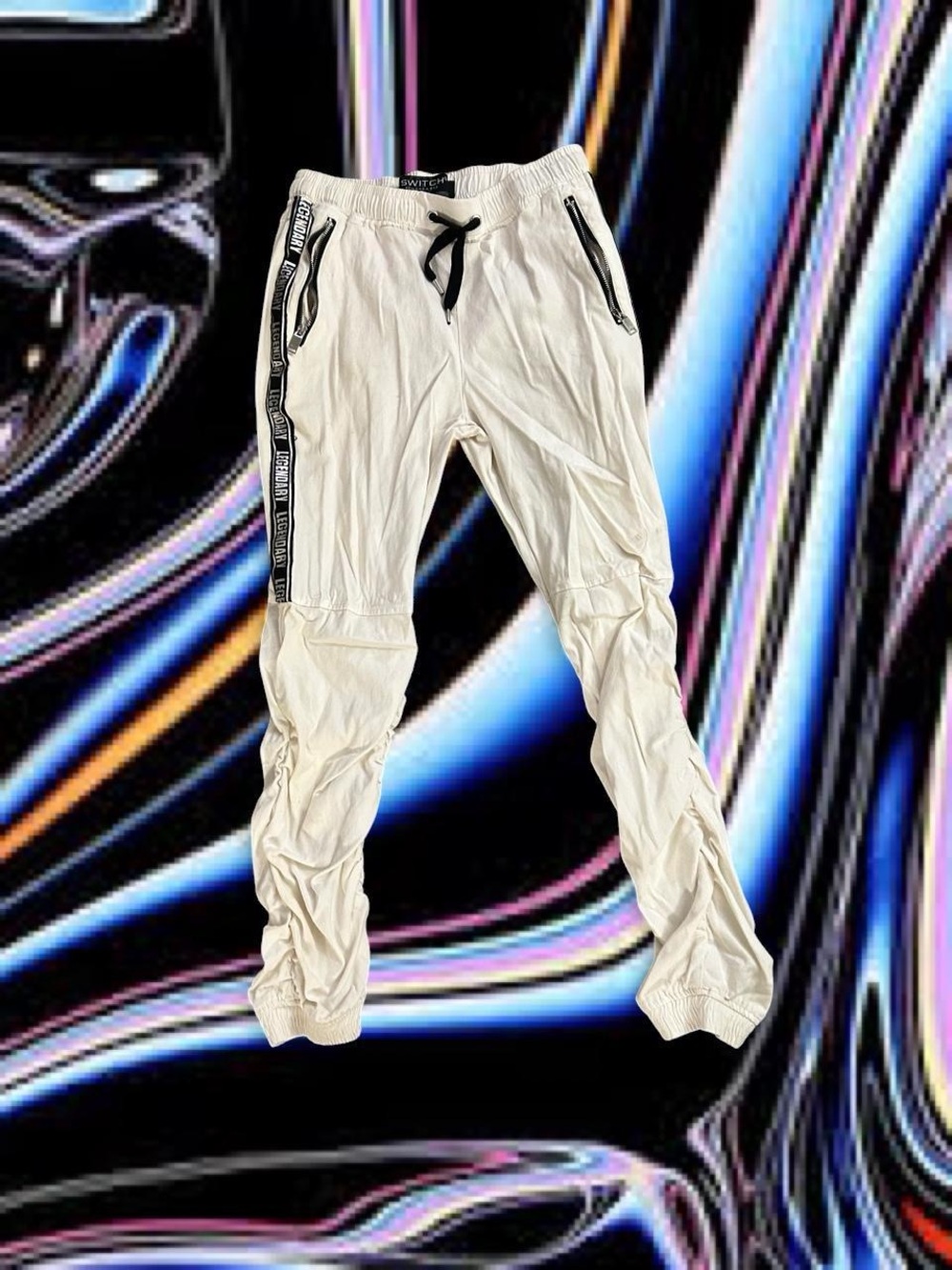 Men's Cream Jogger Pants with Side Tape and Zip Pockets